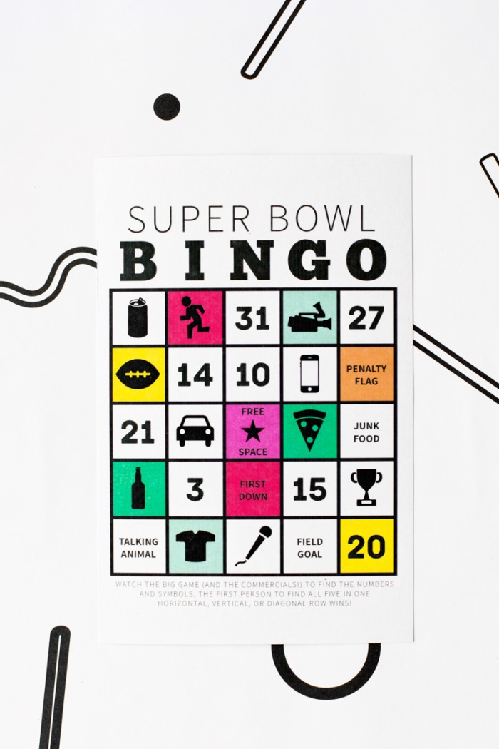 super bowl bingo card on black and white background