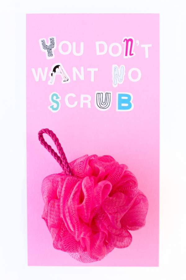 A shower scrub and cut out letters