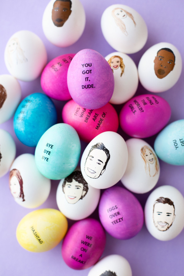 Eggs with words and faces on it