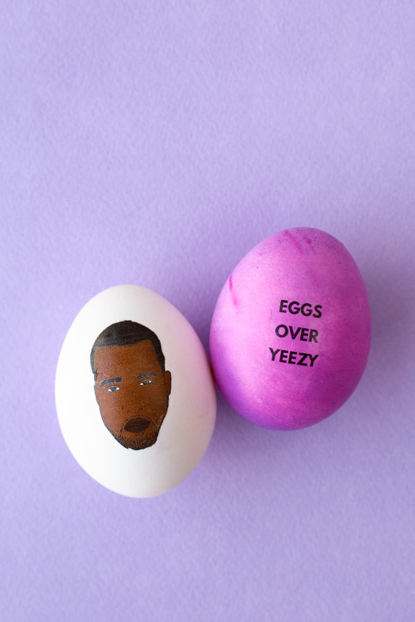 Eggs with words and Kanye on them