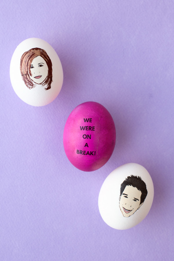 Eggs with words and faces on them