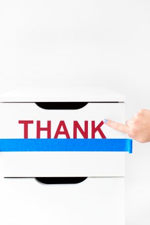 A drawer that says \"thank\"