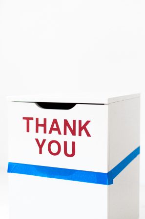 A drawer that says \"thank you\"