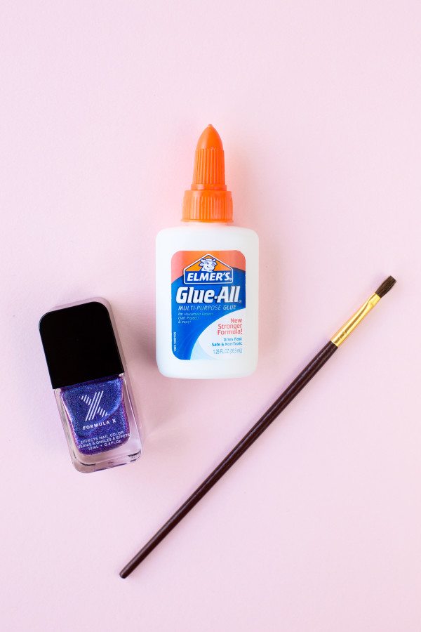 Glue, nail polish, and a brush