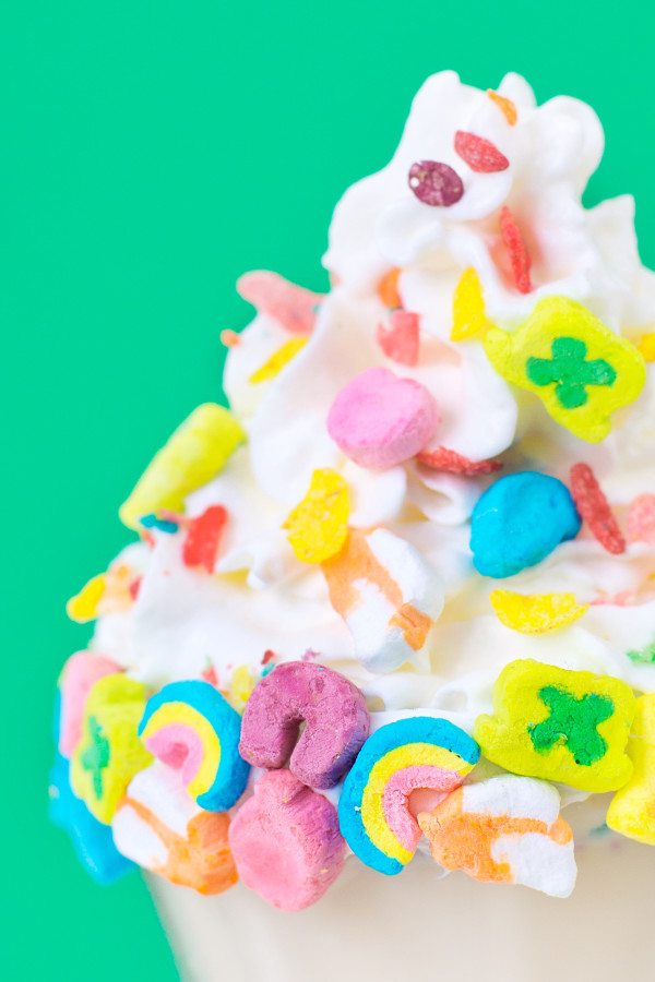 Whip cream with lucky charms on it