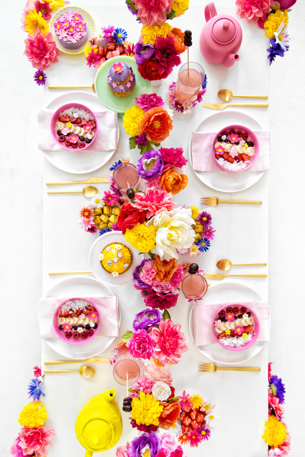 A table with colorful decorations on it