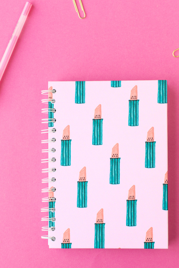 Notebook with lipstick on it