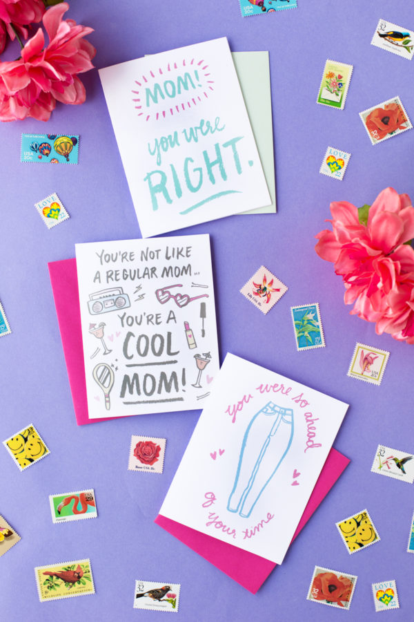 Mothers day cards on a purple surface