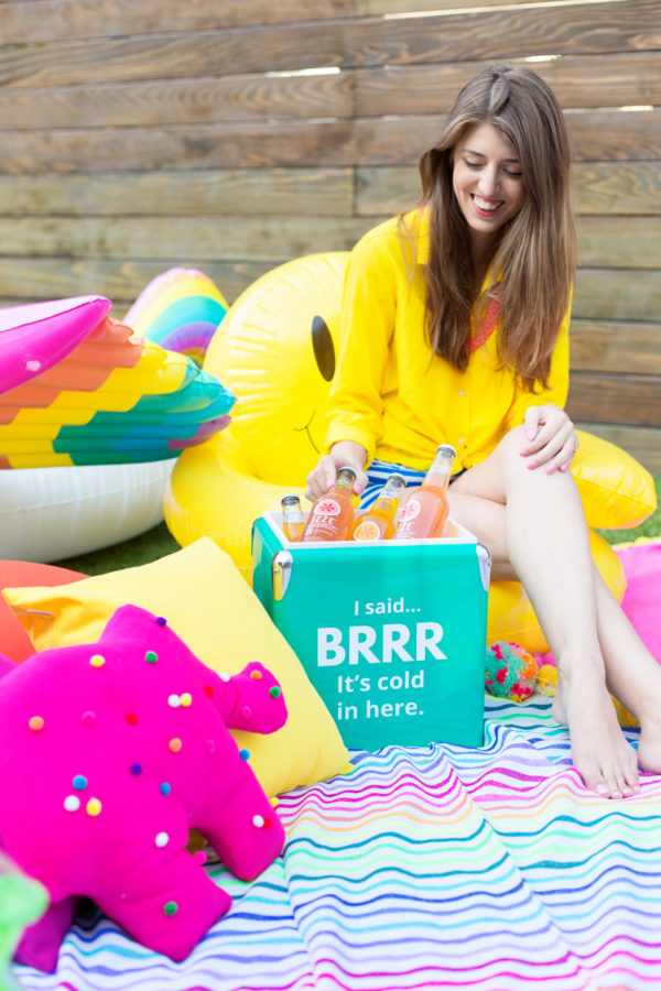 A woman sitting on floaties