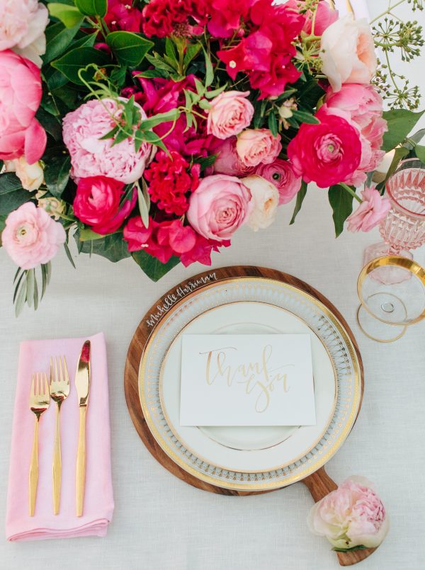 Plate, utensils, and flowers