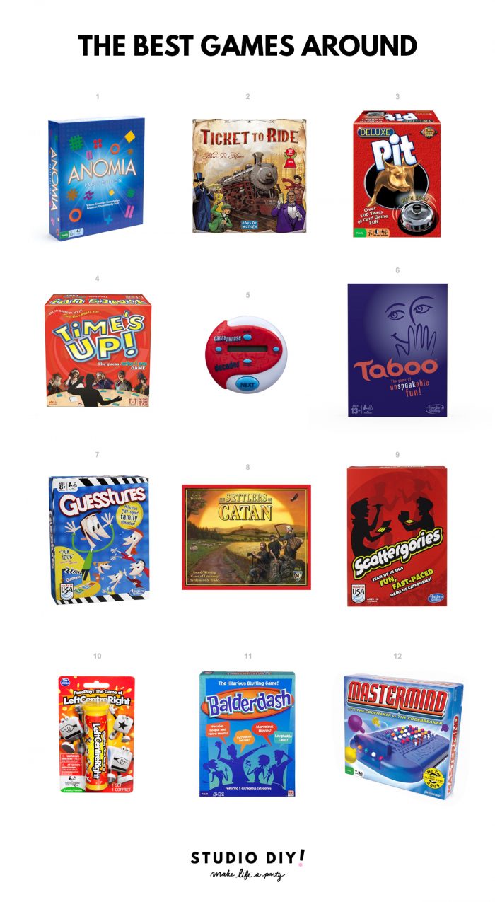 Collage of board games with text "the best games around". 