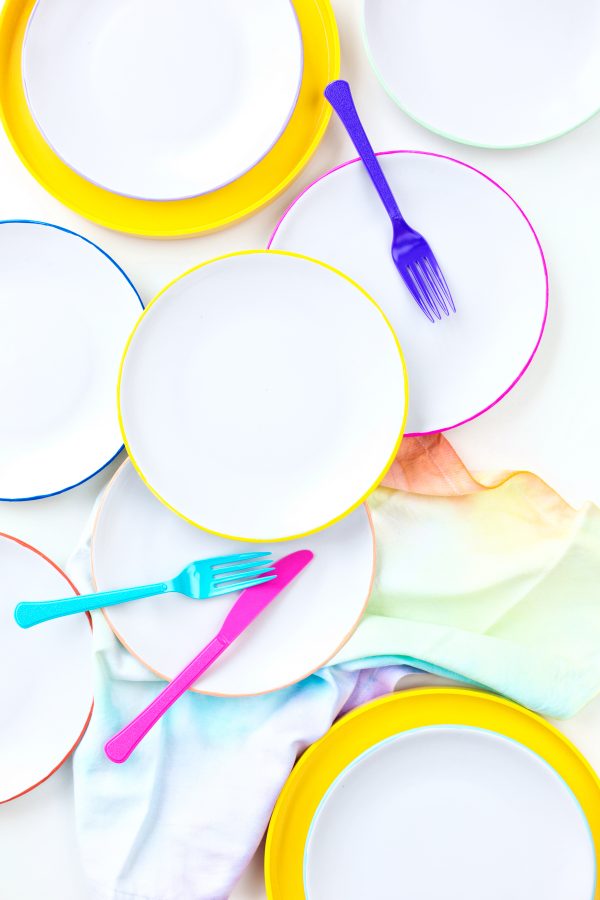 Colorful plates and forks