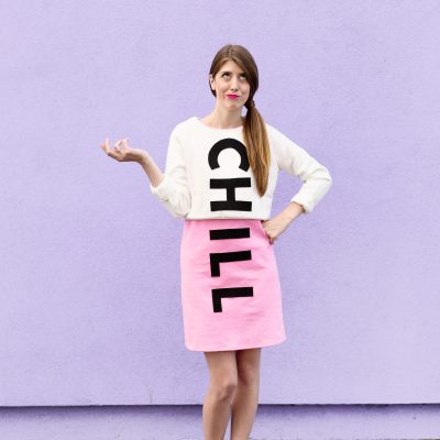 A woman in a "chill pill" costume