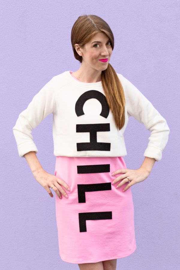 A woman in a \"chill pill\" costume