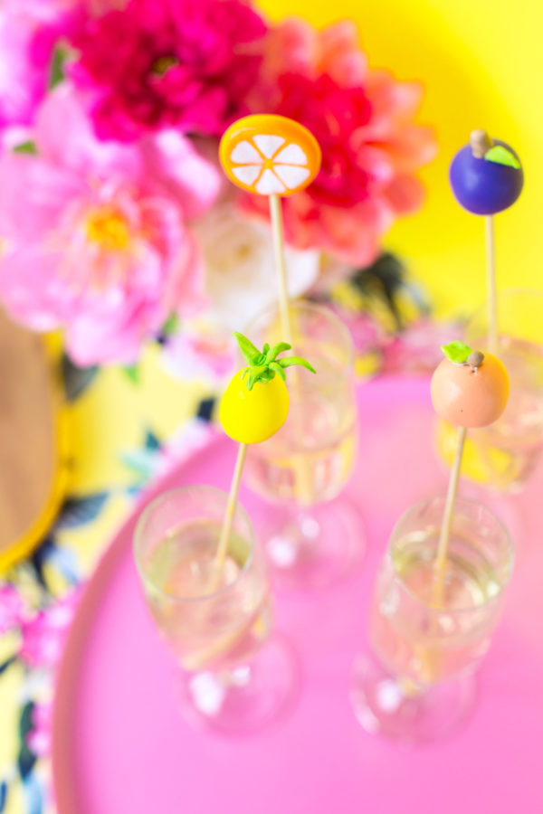 Glasses with fruit stirrers