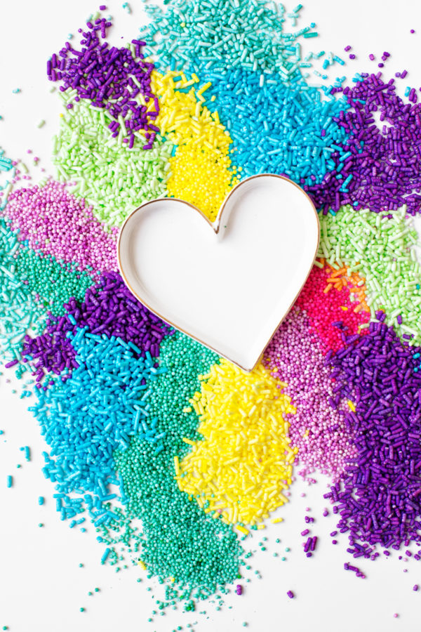 Colorful sprinkles and heart cut out