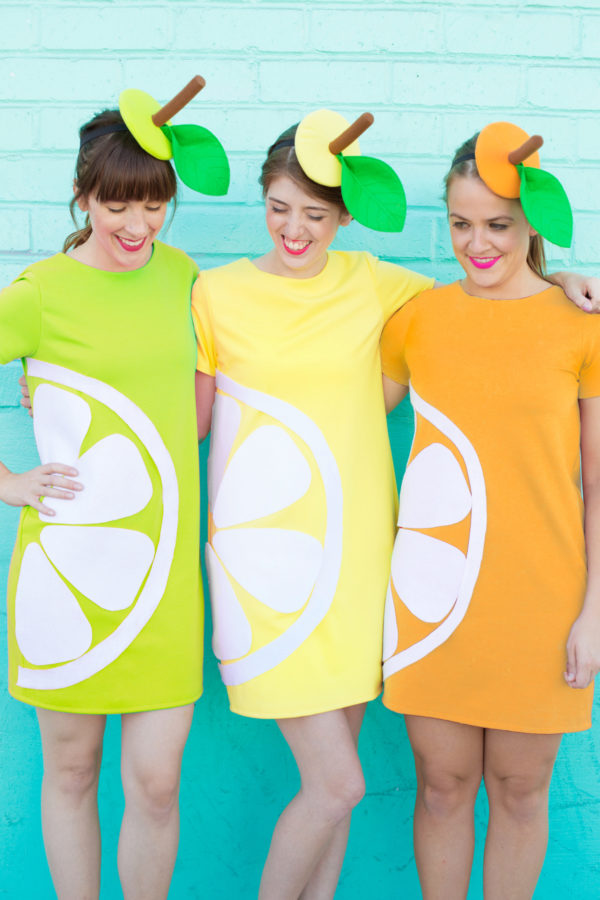 A group of people dressed up as fruits