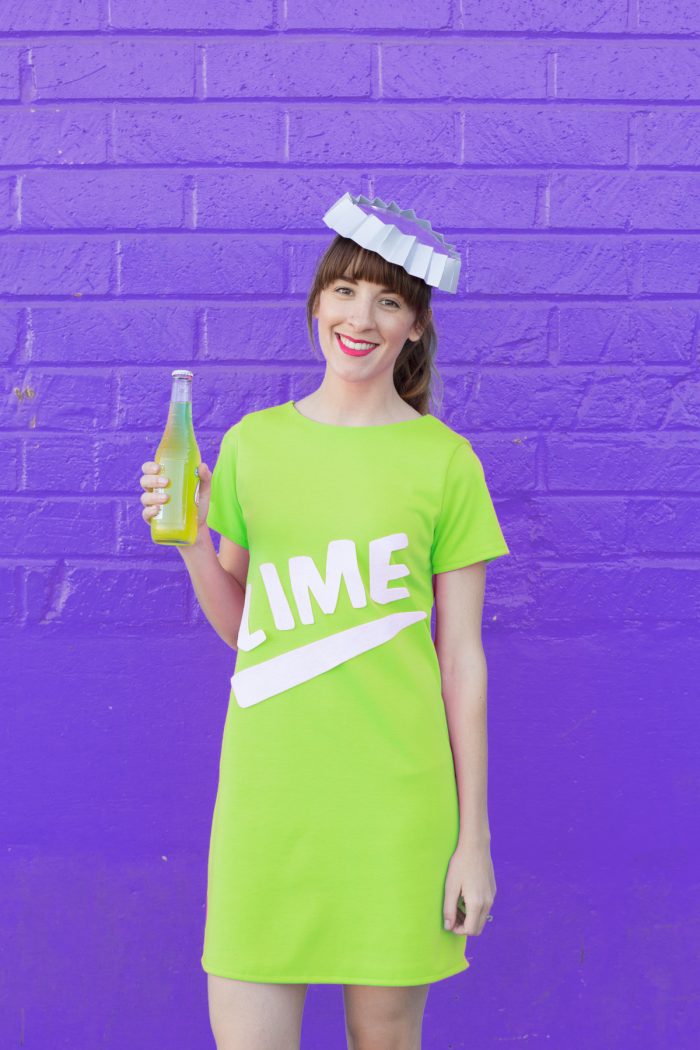 A woman in a lime soda costume 