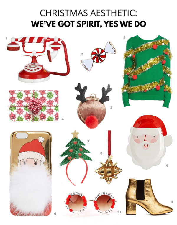 A graphic with holiday accessories and clothes