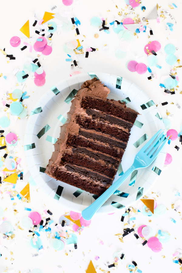 A slice of chocolate cake on a plate