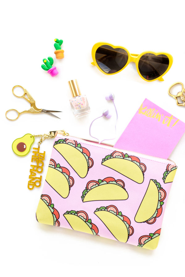 Taco clutch and colorful accessories 