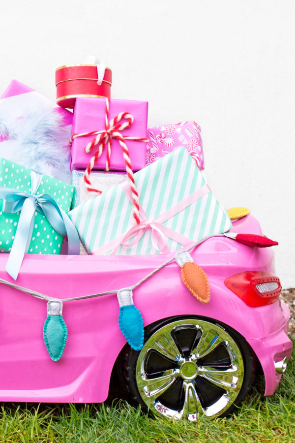 A mini car with presents