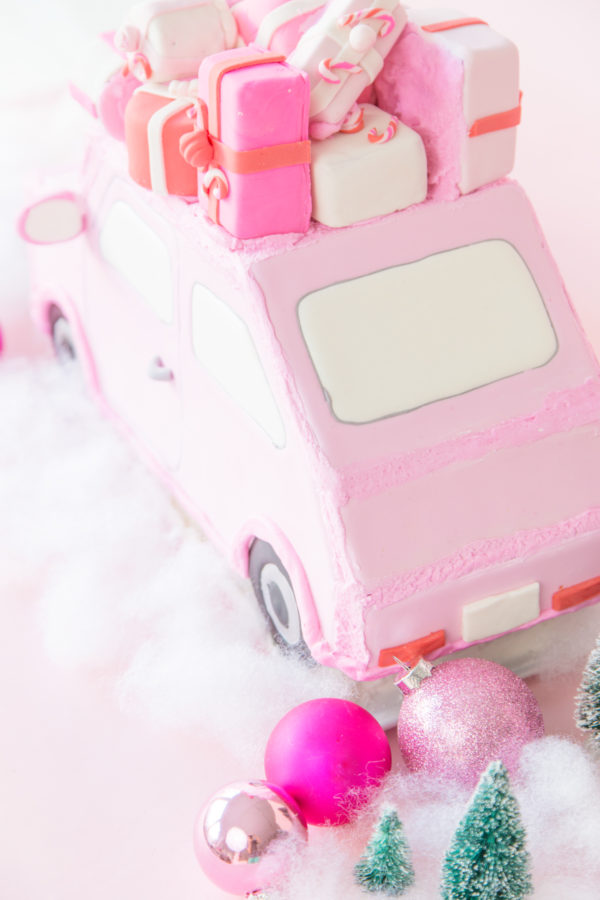 A pink gingerbread car