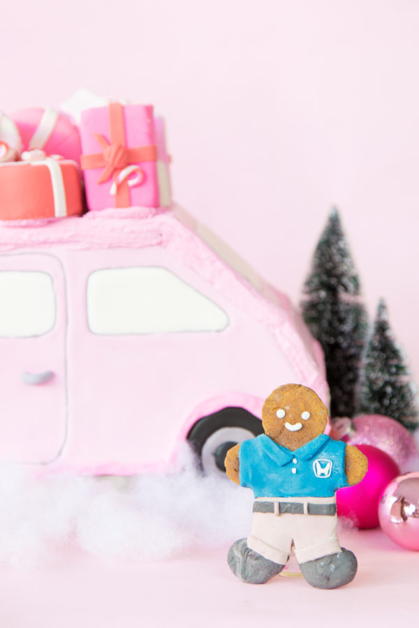 A pink gingerbread car