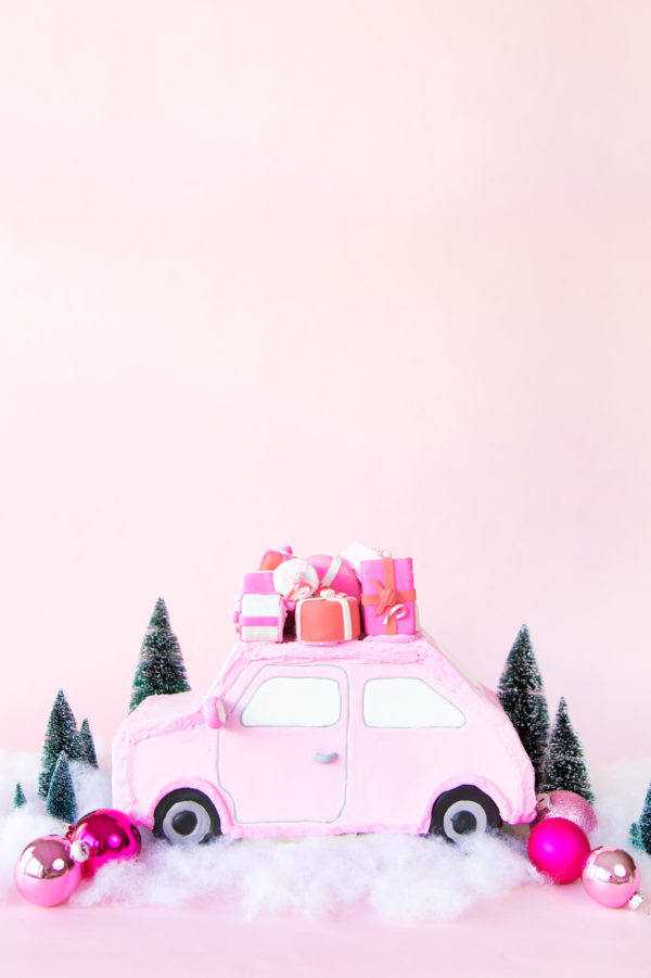 A pink gingerbread car