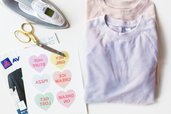 DIY Conversation Heart Patterned Sweatshirt