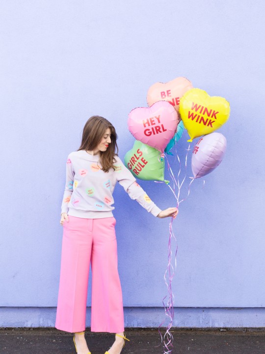 DIY Conversation Heart Patterned Sweatshirt (+ Elbow Patches!)