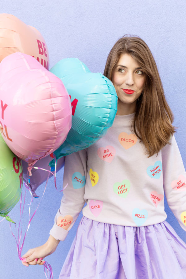 Candy Heart Conversations Embroidered Sweater in Hot Pink