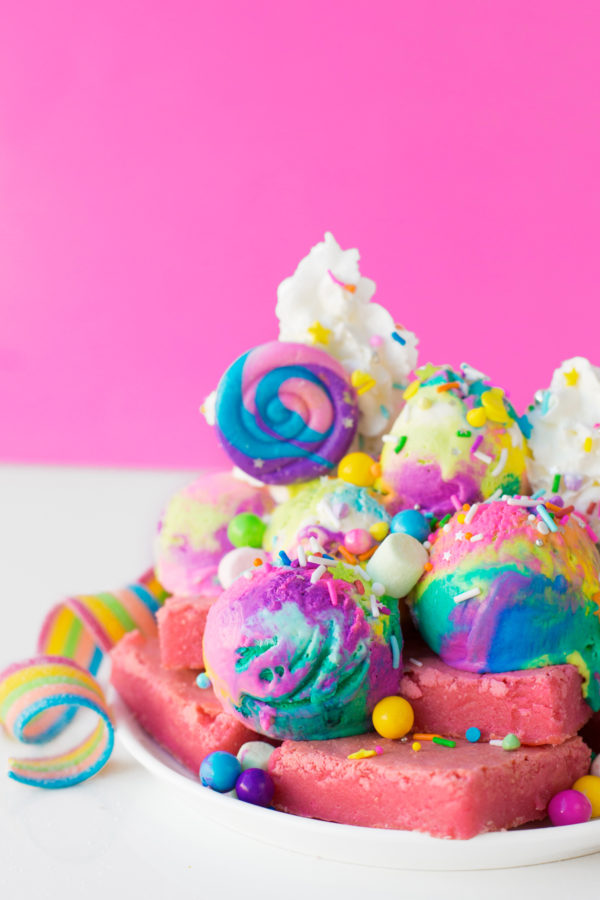 Rainbow dessert and pink background