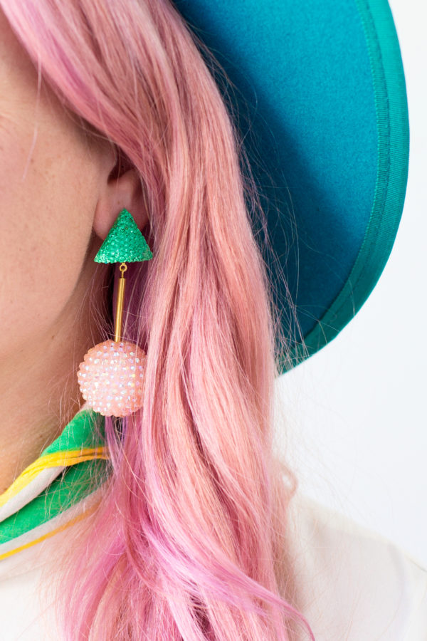 Pink and green earrings