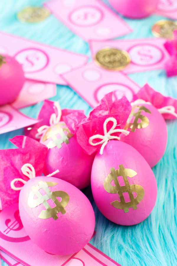 Pink money bag easter eggs