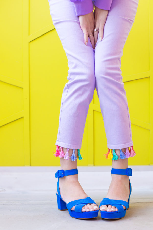 Purple jeans with tassels