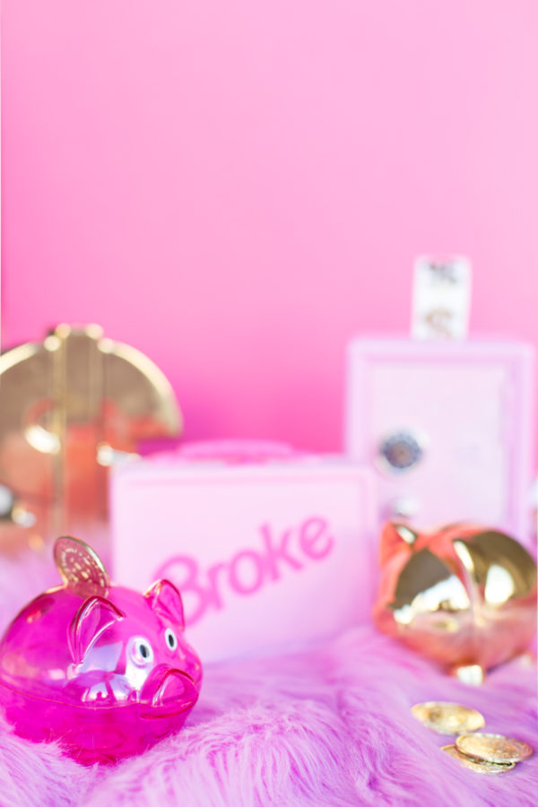 Items in front of a pink wall