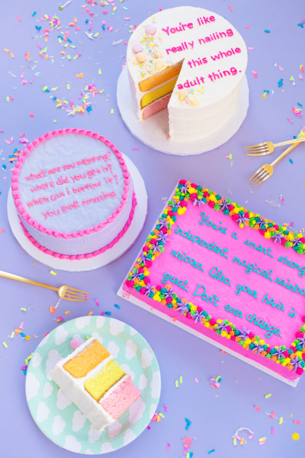 Colorful compliment cakes