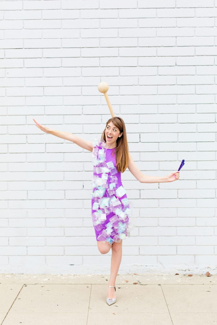 A woman with rock candy costume 