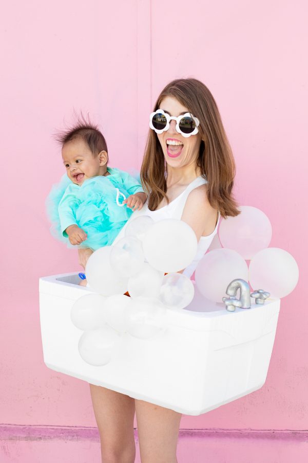A woman dressed as a bubble bath