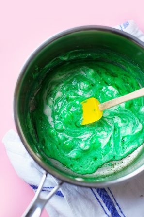 Green frosting in a bowl