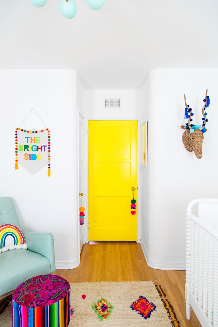 bedroom with yellow door