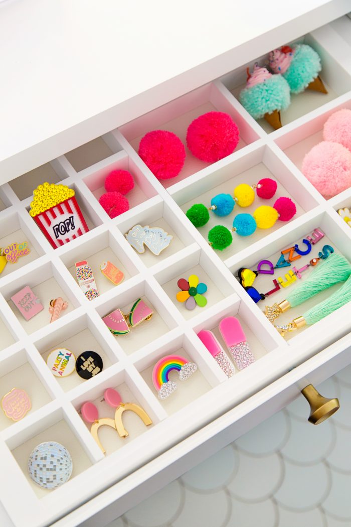 Colorful items in a drawer 