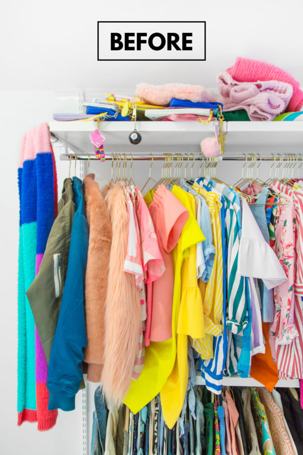 Clothes hanging in a closet