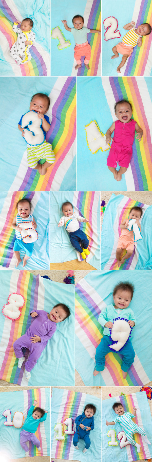 Monthly Baby Photos with Number Pillows