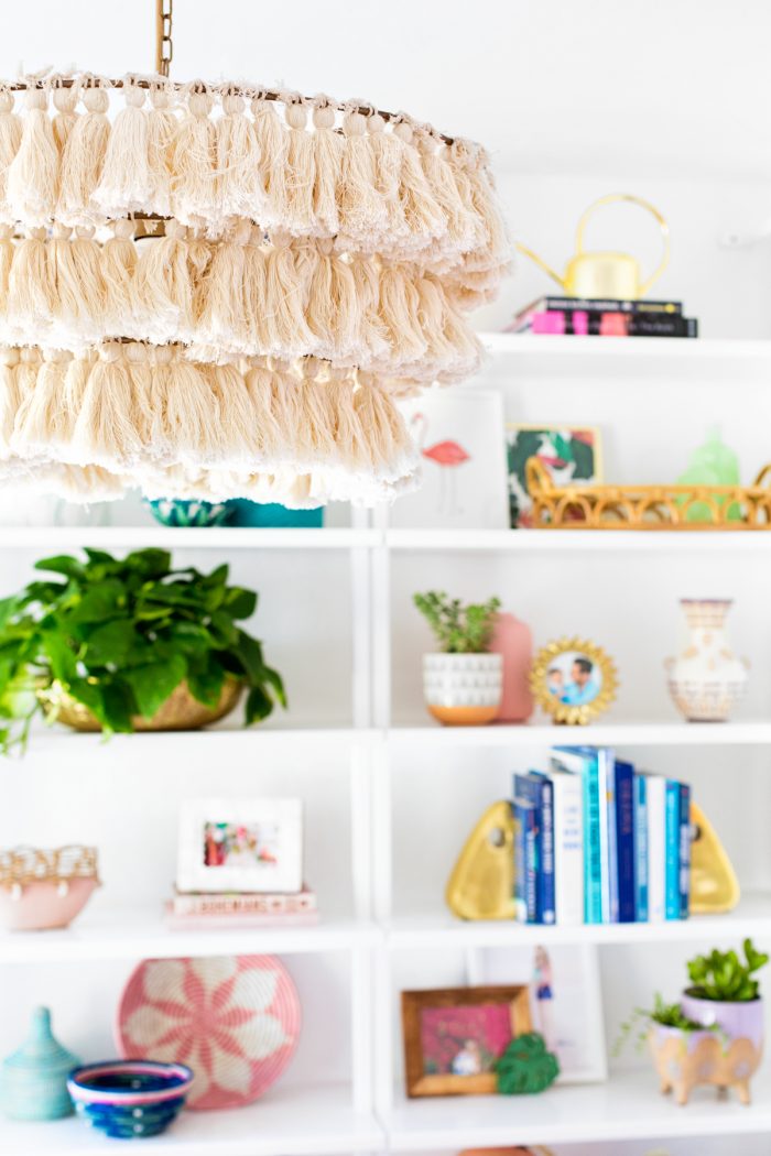 Close up on decor on shelves