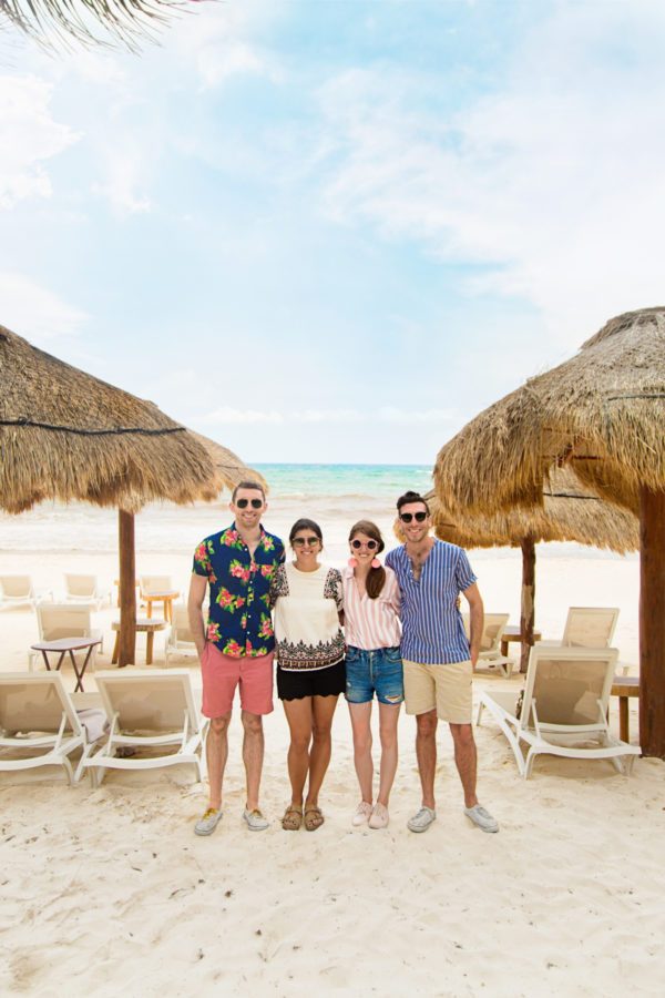 A group of people that are set up on a beach