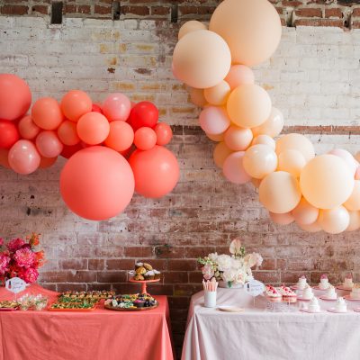 Pink tables with balloons