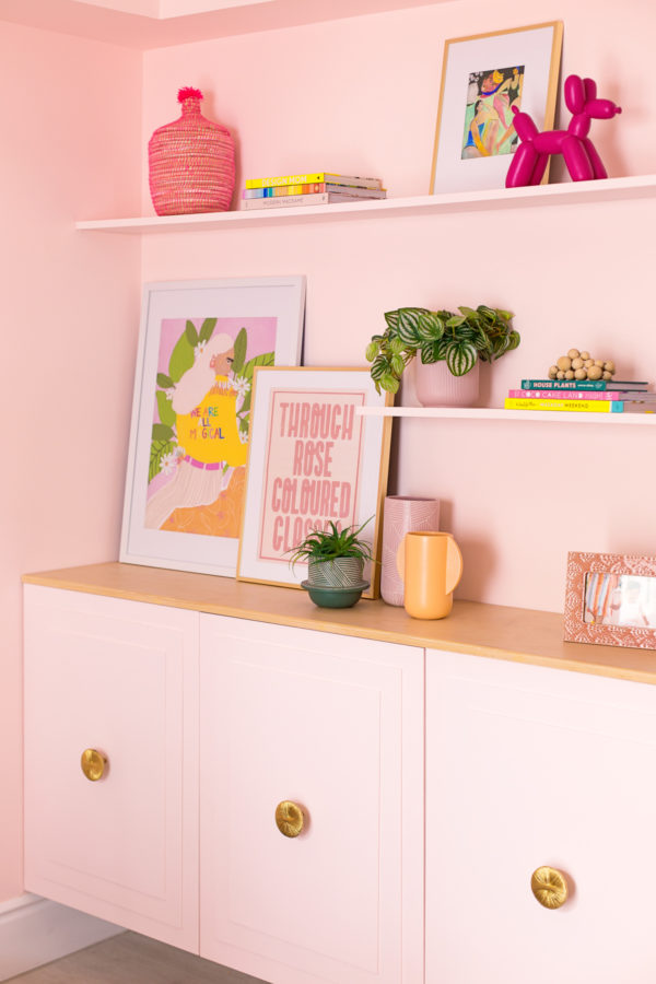 Cabinets with decor and plants