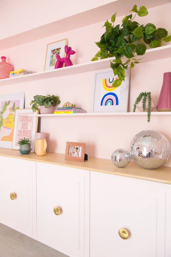 Cabinets with decor and plants